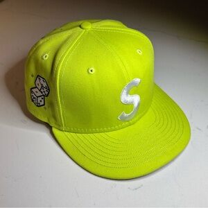 Supreme S Logo Characters New Era Fitted Hat Neon Green Size 7 1/4 SS22